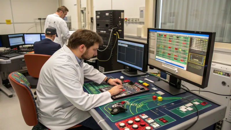 Research scientist conducting controlled gambling experiments with participant monitoring equipment and data collection systems